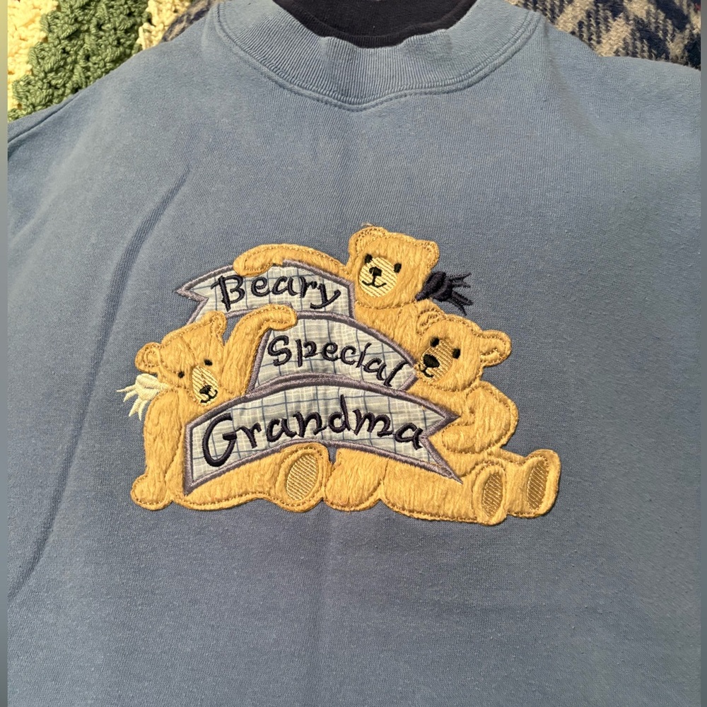 Stylish Grandma Blue Sweatshirt with Bear Design